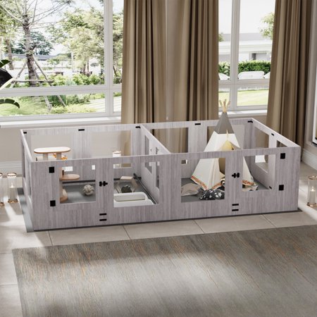 BingoPaw Extra Large Dog Wooden Whelping Box Playpen Giving Birth Kennel with Waterproof Fertility Pad, Clear Two Fence Rooms - M11 - 1984