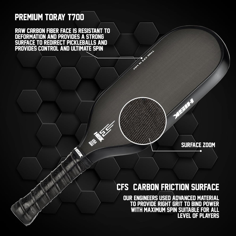 RAV PRO Pickleball Paddle - Ultimate HIGH END 16mm Japanese Toray T700 Raw Carbon Fiber CFS w/Excellent GRIT Roughness Texture, Aero Dynamic Curve, USAPA Approved, Non Slip Grip 1382