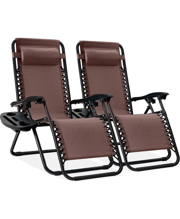 Best Choice Products Set of 2 Zero Gravity Lounge Chair Recliners for Patio, Pool w/ Cup Holder Tray - Brown - D7 - 1464