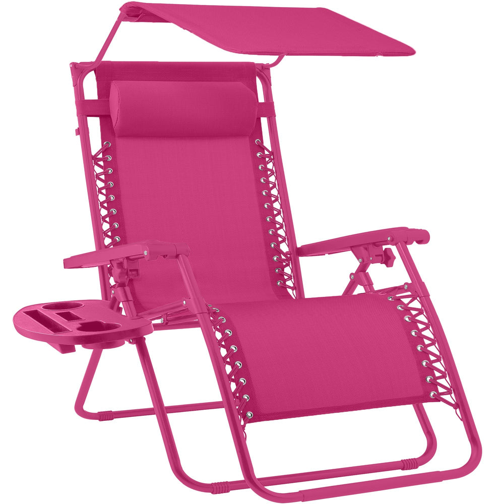 Folding Zero Gravity Recliner Patio Lounge Chair W/ Canopy, Side Tray - Ultimate Pink 337