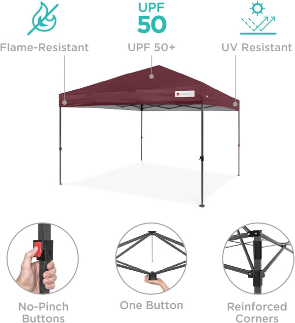 Best Choice Products 12x12ft Pop Up Canopy Tent, Outdoor Shade, 1 Person 1 Minute Set Up, Carry Case, 4 Weight Bags - Burgundy - D9 - 1318