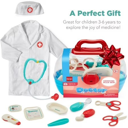Best Choice Products Pretend Play Doctor Kit, Boys & Girls Doctor Outfit w/ 18 Accessories, Coat, Hat, Carrying Case - K4 - 400