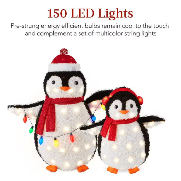 36 in. Red LED Penguin Family Christmas Yard Decor with 150 Clear Lights (2-Piece) -L6-0436