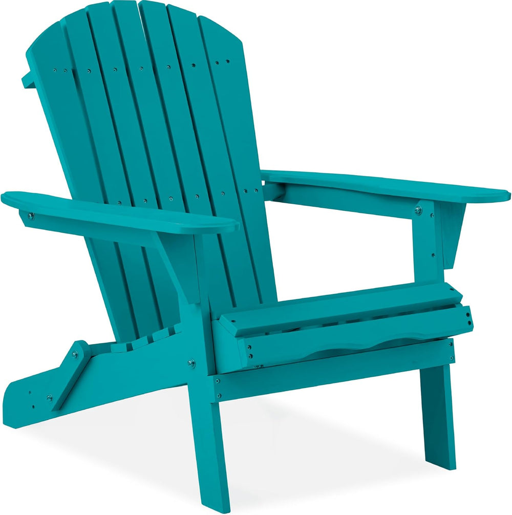 Best Choice Products Folding Adirondack Chair Outdoor Wooden Accent Furniture Fire Pit Lounge Chairs for Yard, Garden, Patio w/ 350lb Weight Capacity - Peacock Blue - L136