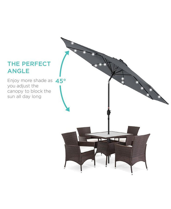 Best Choice Products 10ft Solar LED Lighted Patio Umbrella w/ Tilt Adjustment, UV-Resistant Fabric - Gray - F1 - 1982