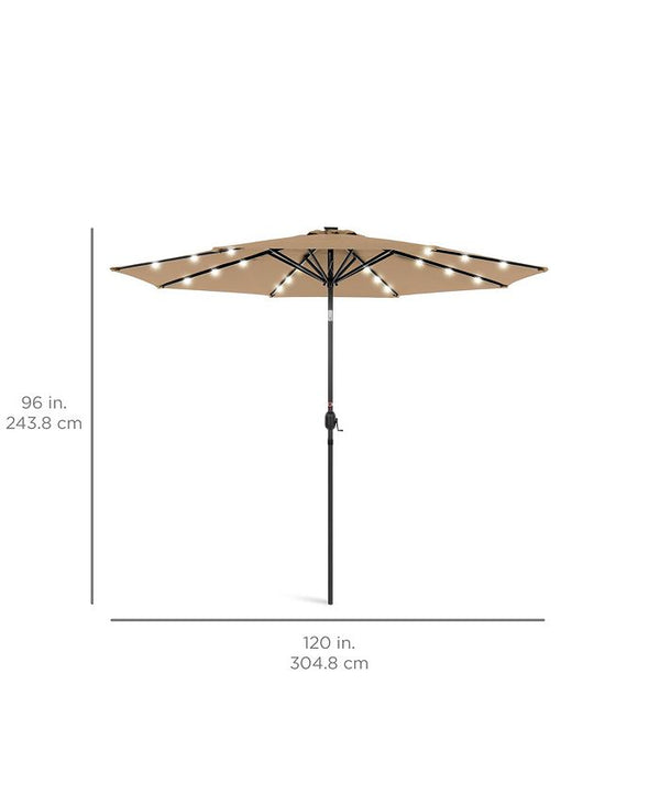 Best Choice Products 10ft Solar LED Lighted Patio Umbrella w/ Tilt Adjustment, UV-Resistant Fabric - Tan/Beige - 0 -L4-0373
