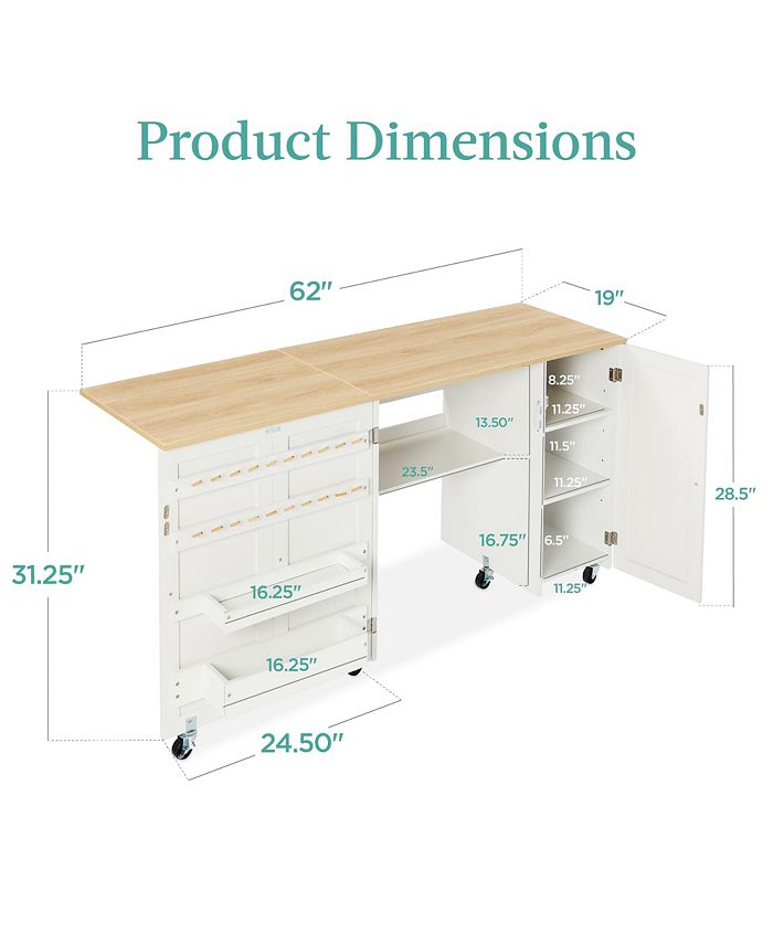Best Choice Products Large Portable Multipurpose Folding Sewing Table w/ Magnetic Doors, Craft Storage - White -H2-0112