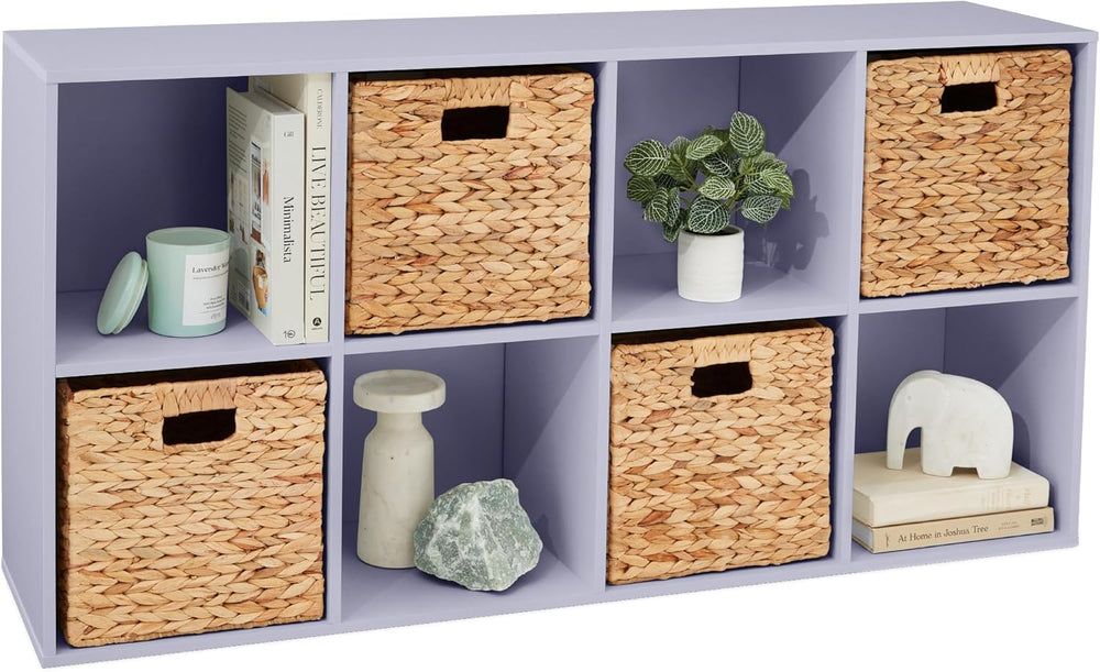 Kids Bookcase 8-Cube Storage Organizer, 11in Shelf Opening, Bookshelf, Toy Storage, Customizable w/ 3 Removable Back Panels   Lavender 789