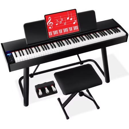 Best Choice Products 88-Key Weighted Full Size Digital Piano Set w/ U-Stand, 3 Sustain Pedal Unit, Stool, Cover - D1-0426