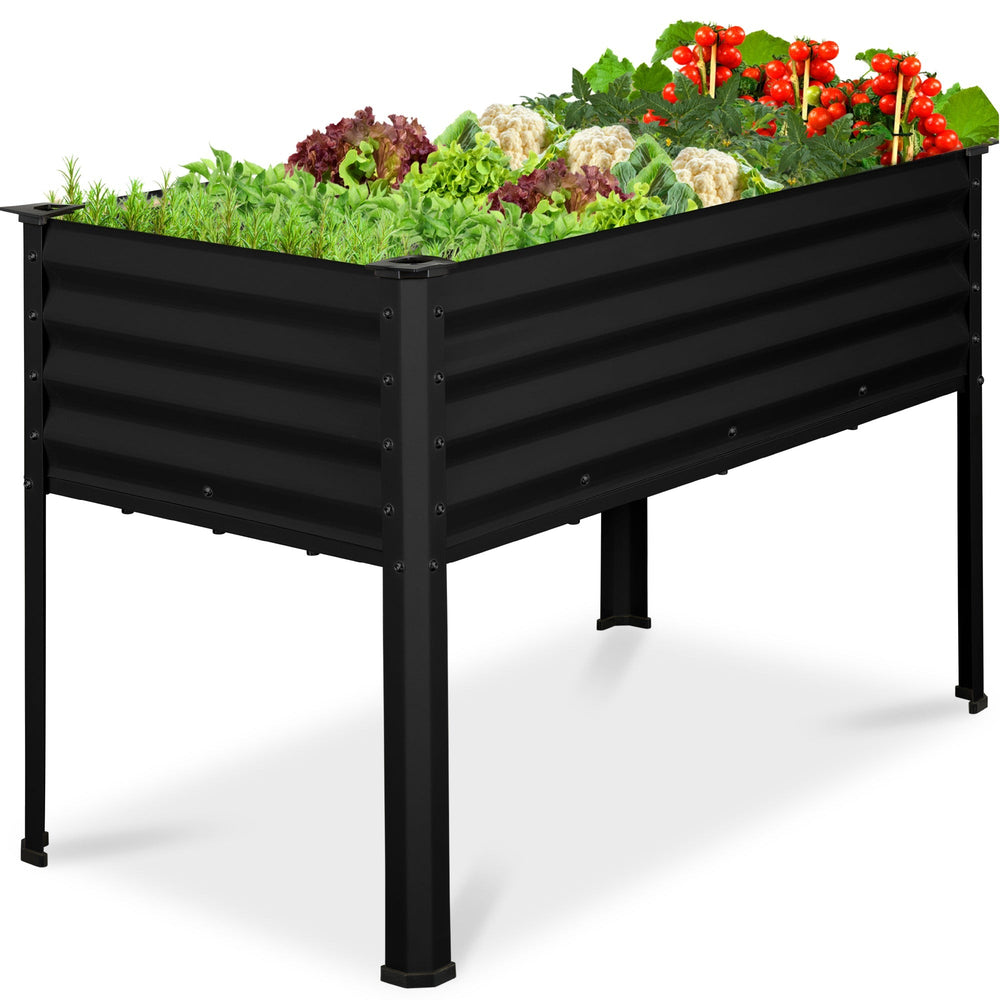 Elevated Galvanized Metal Garden Bed W/ Corner Protectors - 48x24x30in - Black - 256