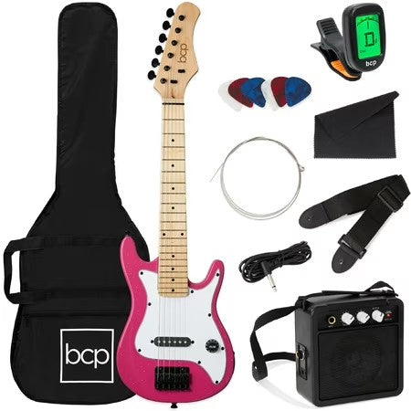 Best Choice Products 30in Kids Electric Guitar Beginner Starter Kit w/ 5W Amplifier, Strap, Case - Pink Sparkle - A4 - 1424