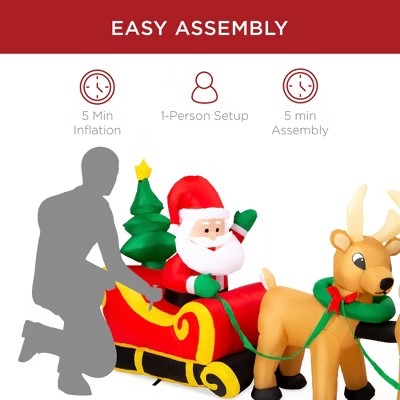 Best Choice Products 9ft x 3ft Lighted Inflatable Christmas Santa Claus & Reindeer Indoor Outdoor w/ Electric Fan Blower - K4 - 404