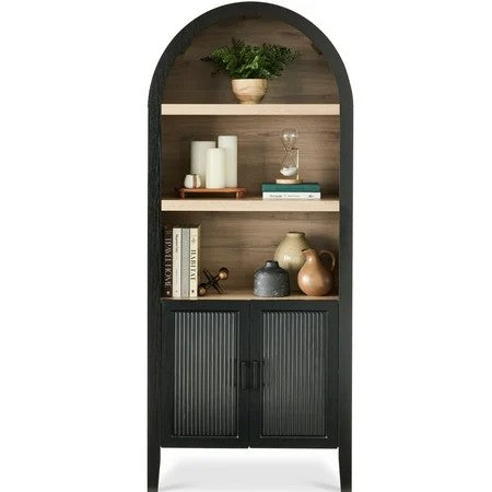 Best Choice Products 72in Tall Arched 5-Tier Bookshelf Storage Cabinet w/ Adjustable Shelves - Black Oak - L102