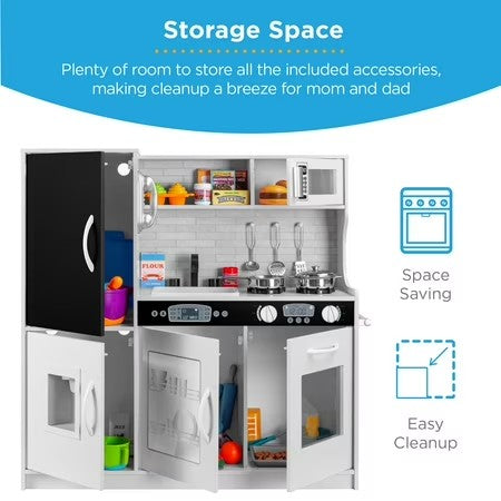 Best Choice Products Pretend Play Kitchen Wooden Toy Set for Kids w/ Telephone, Utensils, Oven, Microwave - White - G9 - 1020
