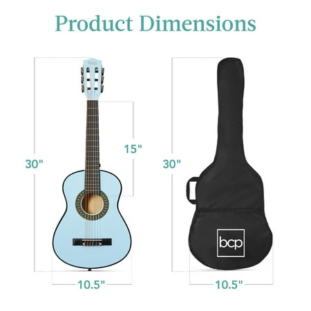 Best Choice Products 30in Kids Acoustic Guitar Beginner Starter Kit with Tuner, Strap, Case, Strings - Light Blue - A4 - 1422