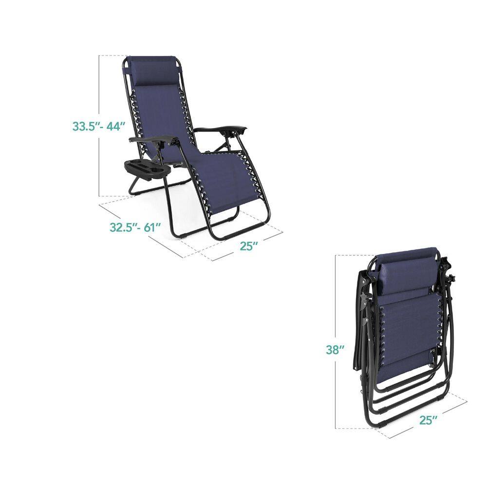 Blue Metal Zero Gravity Reclining Lawn Chair with Cup Holders (2-Pack) -M5-0037