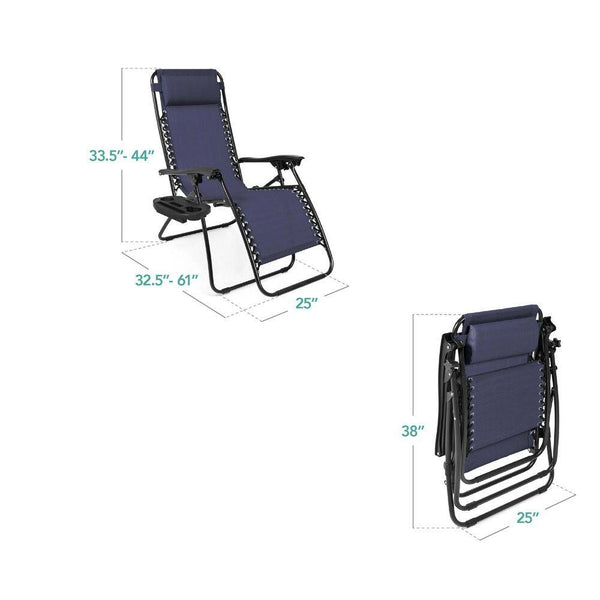Blue Metal Zero Gravity Reclining Lawn Chair with Cup Holders (2-Pack) -M5-0037