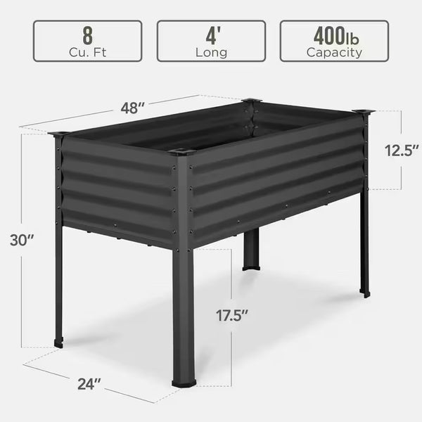 48 in. x 24 in. x 30 in. Charcoal Rectangle Galvanized Steel Raised Garden Bed Planter Box - E7 - 1022