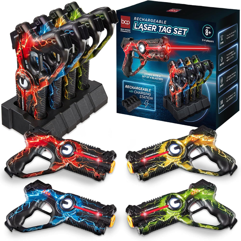 Best Choice Products Set of 4 Laser Tag Blasters, Rechargeable Infrared Lazer Tag Set & Docking Station, No Vests Needed - Red/Yellow/Blue/Green - K6 - 448