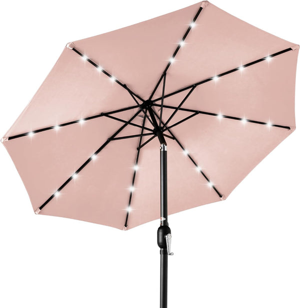 Best Choice Products 10ft Solar Polyester LED Lighted Patio Umbrella w/Tilt Adjustment and UV-Resistant Fabric - Rose Quartz - L132