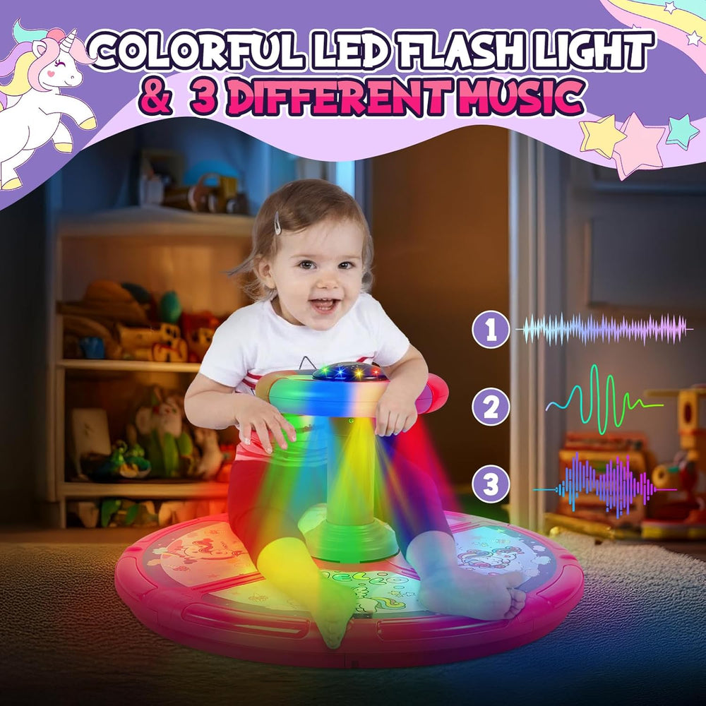 Unicorn Sit and Spin, GODELAIF Sit and Spin Toy 360  Spinning Stool Seat Sensory Toys Christmas Birthday Gift with Music & LED Lights for Kids Toddlers Girls Boys 2, 3, 4, 5, 6 Years Old 1335