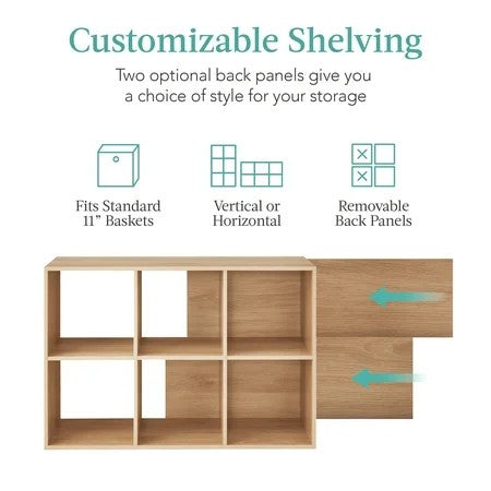 Best Choice Products 6-Cube Bookshelf, 11in Display Storage System, Organizer w/ Removable Back Panels - Light Oak 1258b