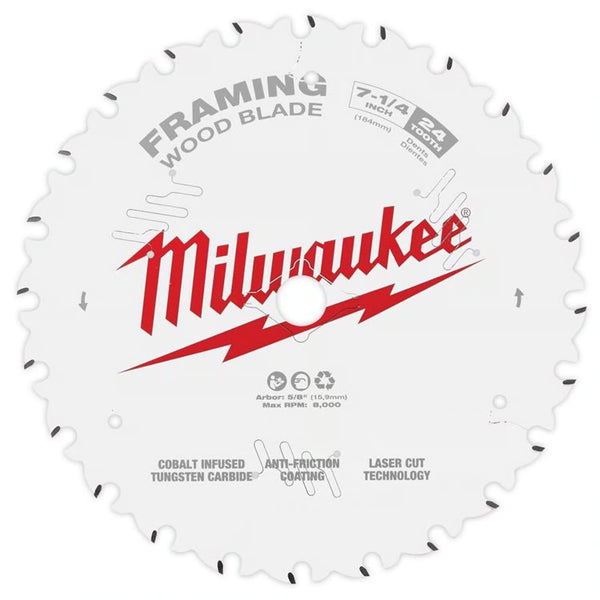 Milwaukee 7-1/4 in. D X 5/8 in. Framing Tungsten Carbide Circular Saw Blade 24 teeth 1 pc 204