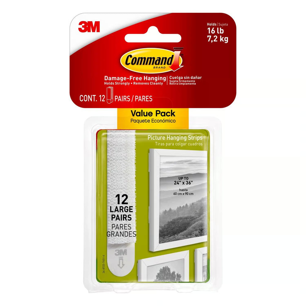 (Pack of 2) 3M Command White Large Picture Hanging Strips 16 lb 12 pk - F3 - 817