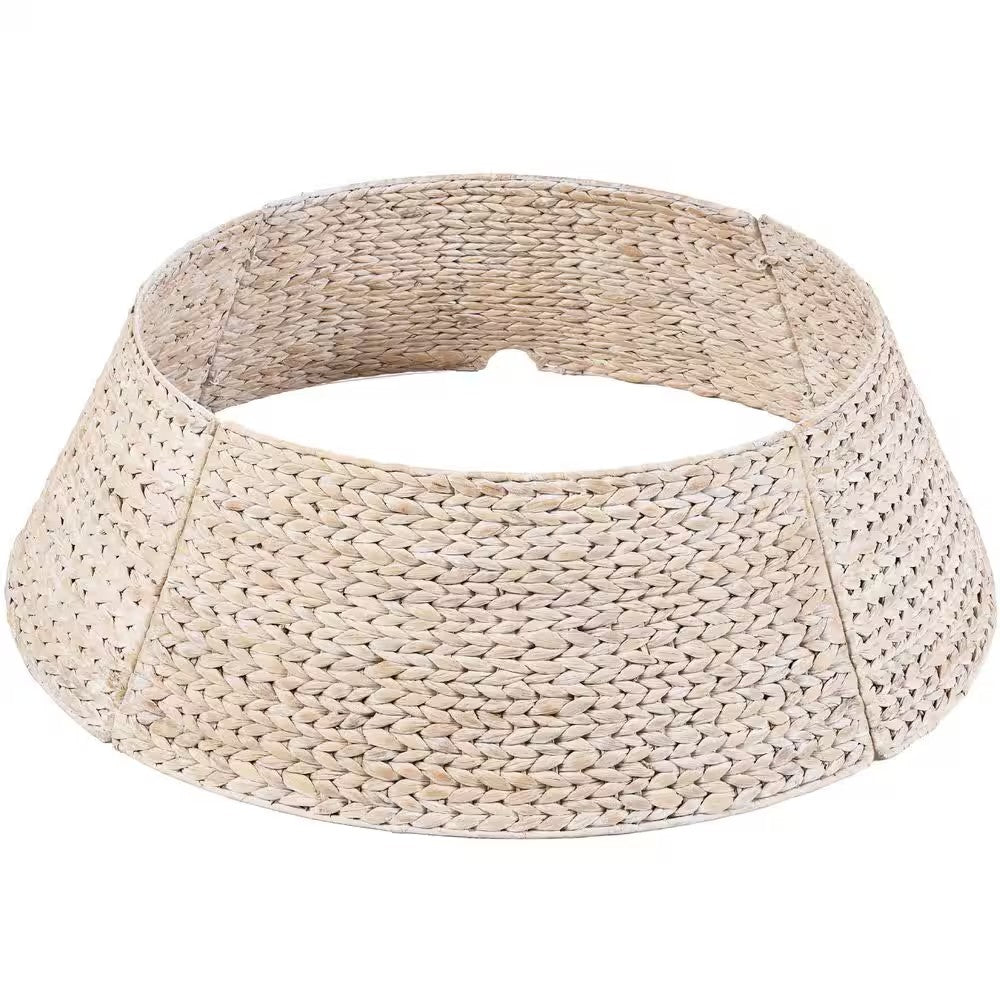 42 in. D Washed White Woven Hyacinth Christmas Tree Collar with Cord Cut-Out -E3-1945