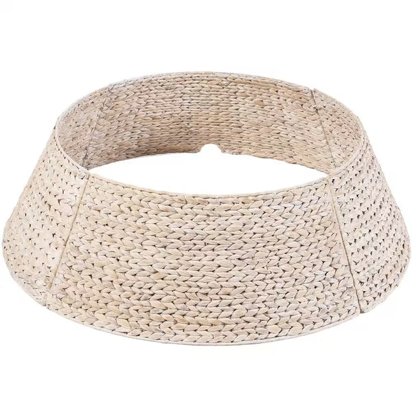 42 in. D Washed White Woven Hyacinth Christmas Tree Collar with Cord Cut-Out -E3-1945