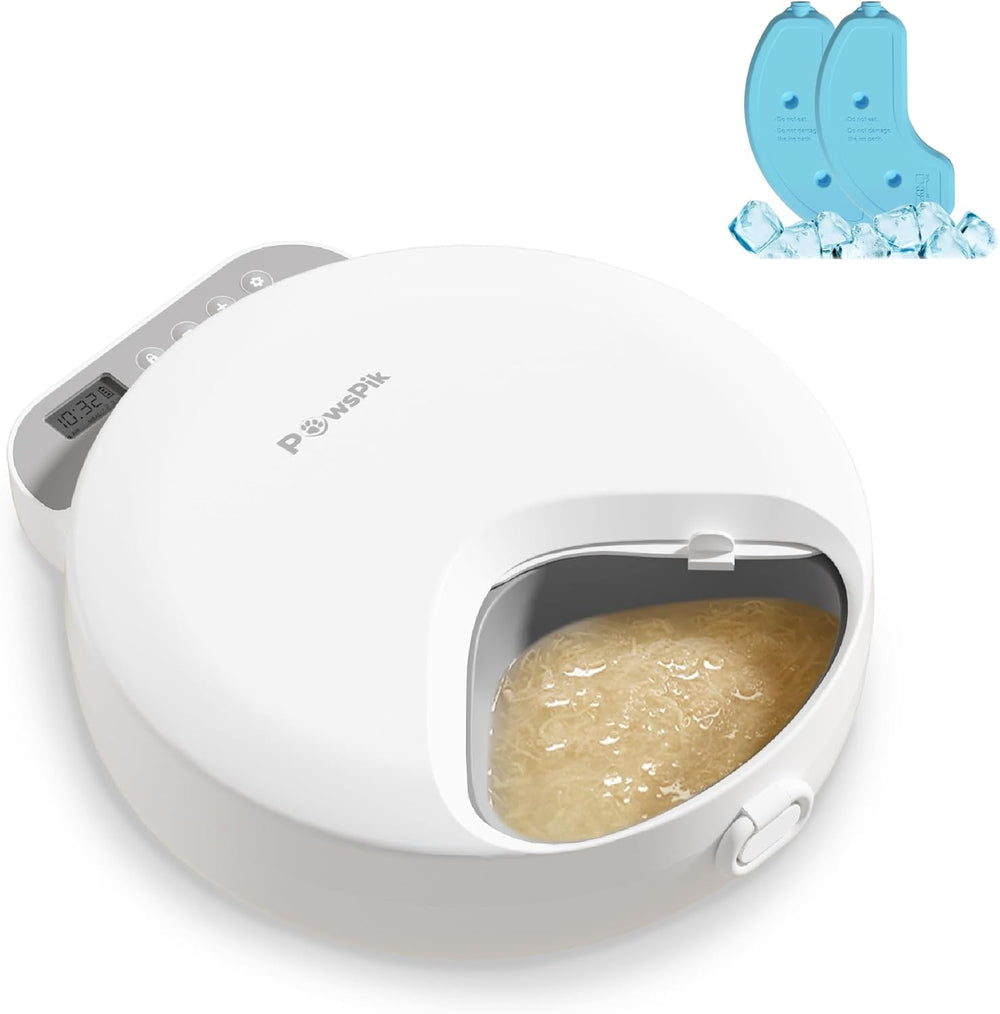 PawsPik Smart 4-Meal Automatic Pet Feeder   Programmable Timer for Wet & Dry Food, Cordless, with Ice Packs   Dog & Cat Feeder, White, 4-Cup Capacity - G5 - 1942
