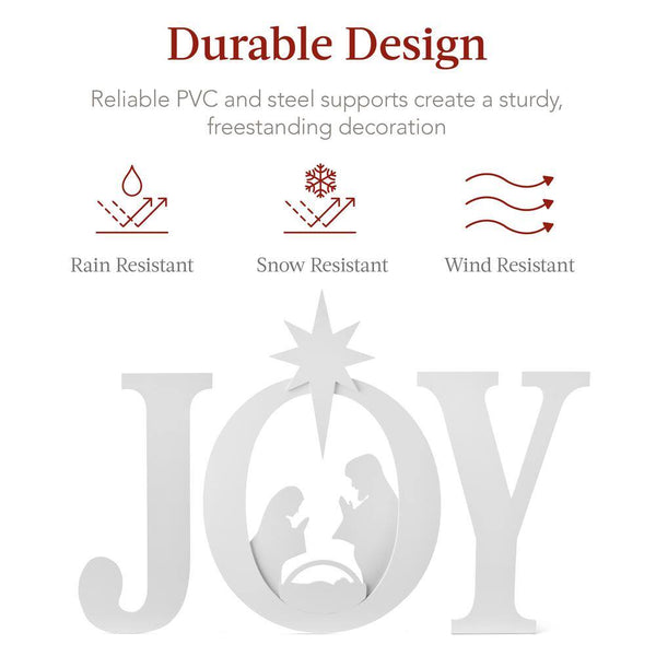 46 in. White Outdoor JOY Christmas Nativity Yard Decor - E4 - 1633
