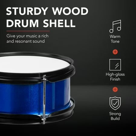 Best Choice Products Kids Beginner 3-Piece Drum, Musical Instrument Set w/ Sticks, Cushioned Stool, Drum Pedal - Blue - F9 - 1046