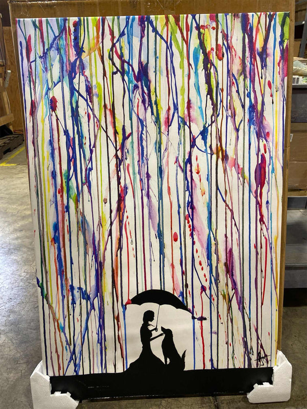 Stupell Industries Melting Colors Rainbow Rain Drops Umbrella Dog Silhouette Stretched Canvas Wall Art, 30 x 40, Multi-Color - E11 - 231