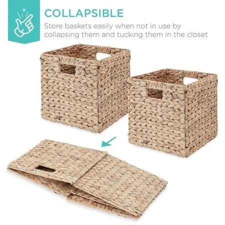 Best Choice Products 13x13in Hyacinth Storage Baskets, Set of 5 Multipurpose Collapsible Organizers - White 1812
