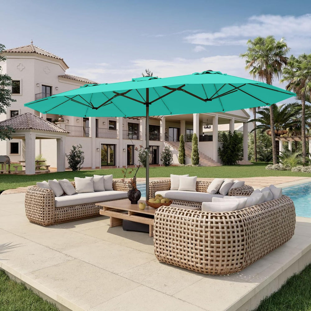 15‑ft Double‑Sided Patio Umbrella w/ Base — Turquoise — G27B