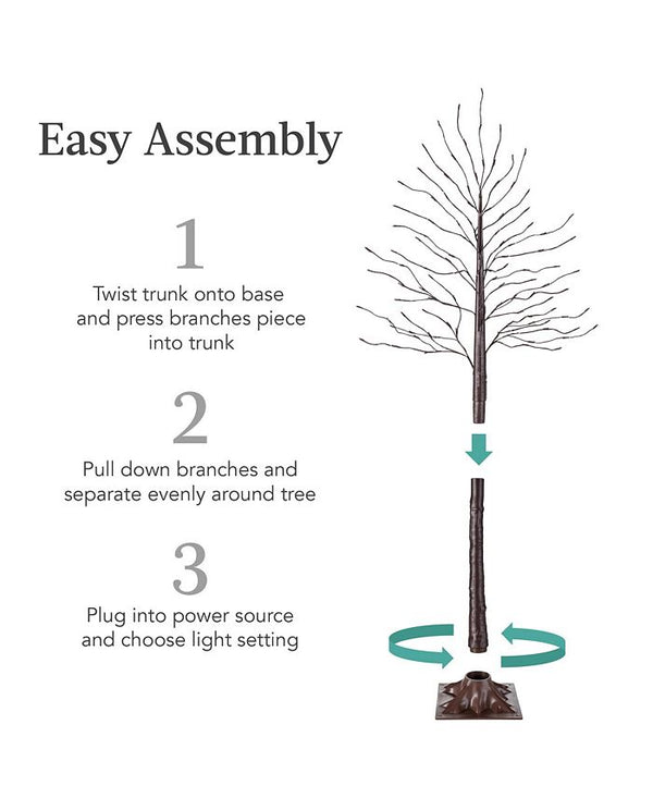 Best Choice Products Set of 3 Lighted Twig Birch Trees, 4ft, 6ft, 8ft w/ 300 LEDs, Warm White, Multicolor Lights - Brown - E11 - 1085