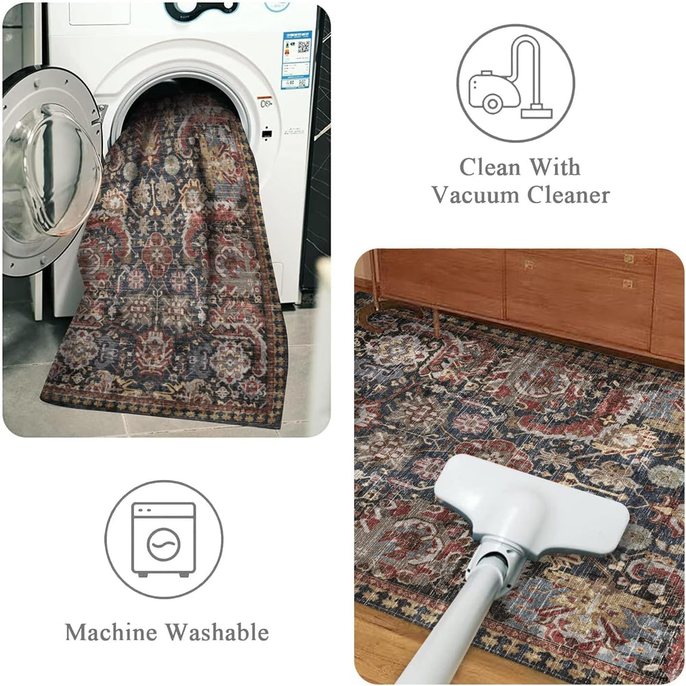 RUGSURE Washable Area Rugs - Perfect for Living Room, Bedroom, Kids Room, Nursery - Stain & Water Resistant Non-Slip, Pet & Child Friendly, Vintage Tribal Area Rugs (Rust, 3' x 5 ') 1355