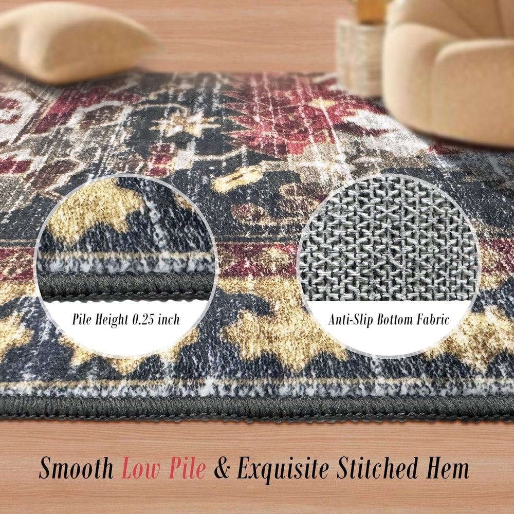 RUGSURE Washable Area Rugs - Perfect for Living Room, Bedroom, Kids Room, Nursery - Stain & Water Resistant Non-Slip, Pet & Child Friendly, Vintage Tribal Area Rugs (Rust, 3' x 5 ') 1355