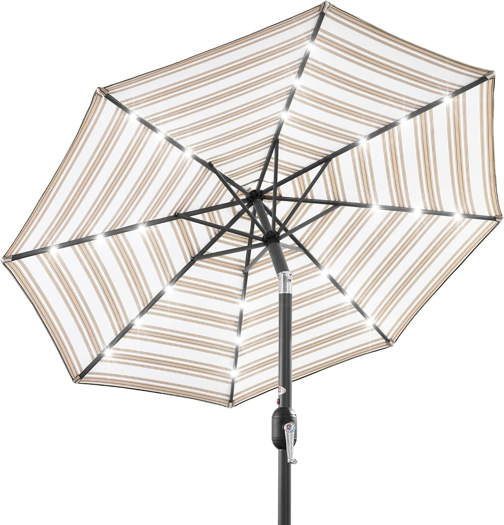 Best Choice Products 10ft Solar Polyester LED Lighted Patio Umbrella w/Tilt Adjustment and UV-Resistant Fabric - Striped Tan - L4 - 378