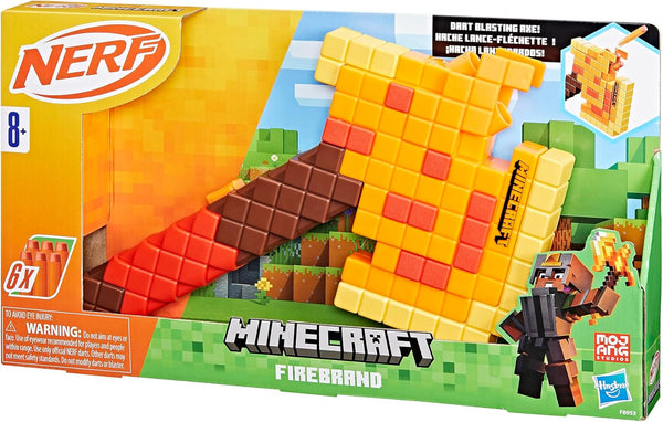 Nerf Minecraft Firebrand, Dart Blasting Axe, 6 Elite Foam Darts, Design Inspired by Minecraft Axe in The Game, Pull Down Priming, Minecraft Toys 1385