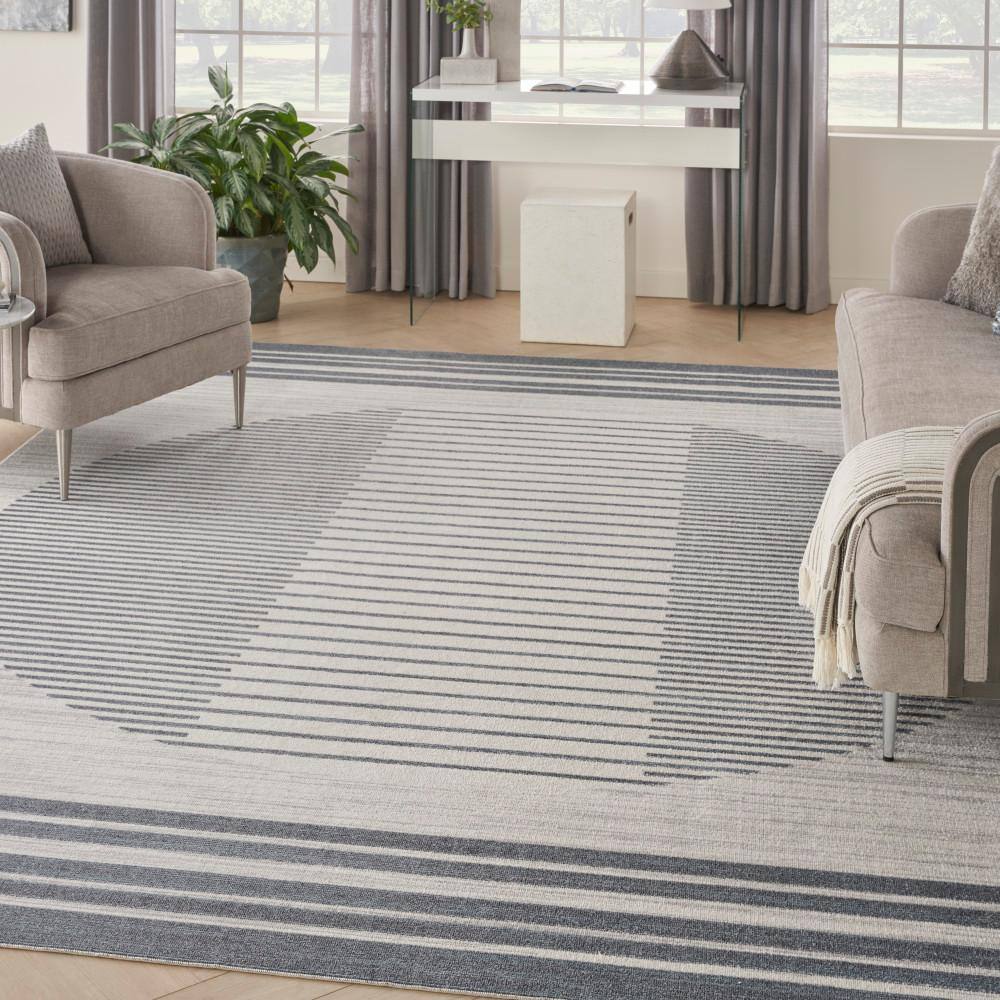 Astra Machine Washable Ivory Blue 8 ft. x 10 ft. Linear Contemporary Area Rug - E2 - 225