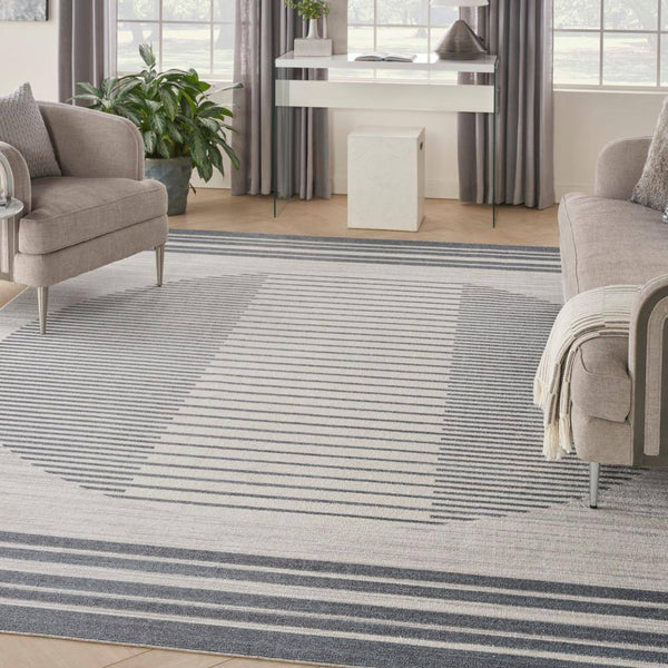 Astra Machine Washable Ivory Blue 8 ft. x 10 ft. Linear Contemporary Area Rug - E2 - 225