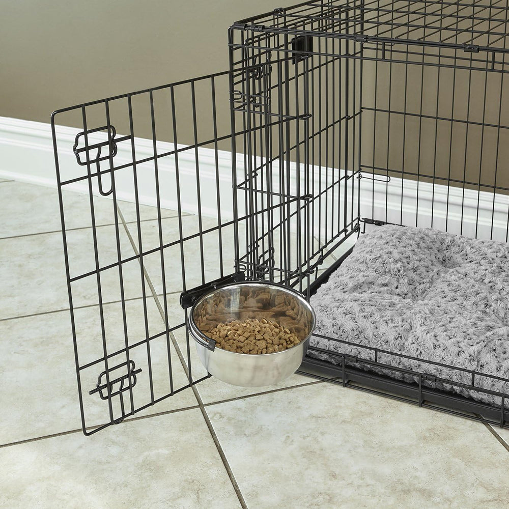 (Pack of 2) MidWest Homes for Pets Snap'y Fit Stainless Steel Food or Water Bowl, Holds 10 Ounces, Mounts to Wire Crates, No-Tip Design, Rust-Resistant, for Small Dogs and Cats - K12 - 616