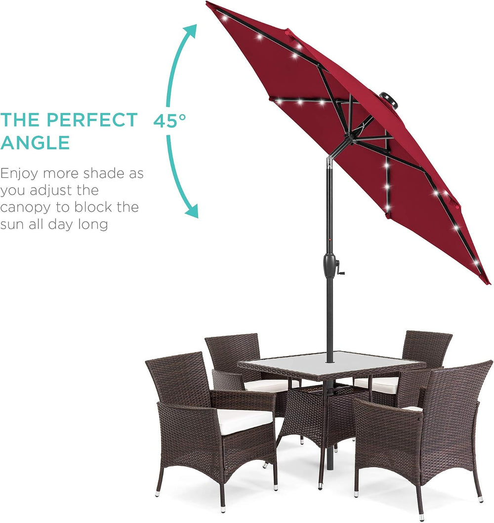Best Choice Products 7.5ft Solar Umbrella LED Lighted Patio Umbrella, Table Market Umbrella with Tilt and Crank, Outdoor Umbrella for Garden, Deck, Backyard, Pool and Beach - Burgundy - L4 - 377