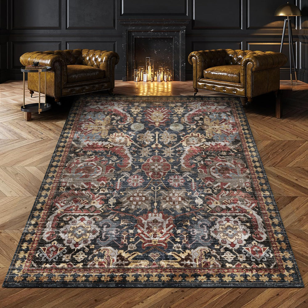 RUGSURE Washable Area Rugs - Perfect for Living Room, Bedroom, Kids Room, Nursery - Stain & Water Resistant Non-Slip, Pet & Child Friendly, Vintage Tribal Area Rugs (Rust, 3' x 5 ') 1355