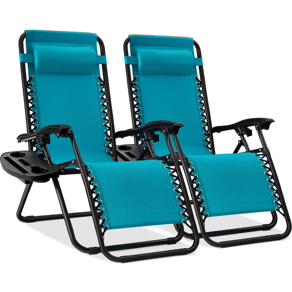 Set of 2 Adjustable Zero Gravity Patio Chair Recliners w/ Cup Holders - J204