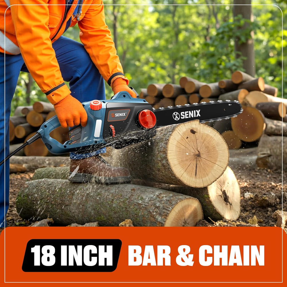 SENIX Electric Chainsaw, 18" Corded Chainsaw,15 Amp Chain Saw for Wood Cutting, Tree Trimming, Garden Tool for Pruning, Branch Cutting, Yard, Fathers Day Gift for Men,Gardener, CSE15-M 1542