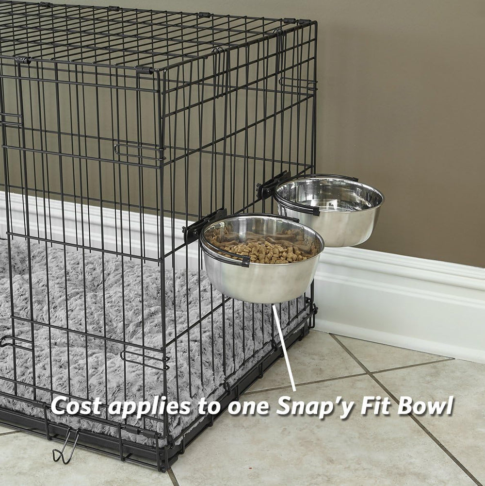 (Pack of 2) MidWest Homes for Pets Snap'y Fit Stainless Steel Food or Water Bowl, Holds 10 Ounces, Mounts to Wire Crates, No-Tip Design, Rust-Resistant, for Small Dogs and Cats - K12 - 616