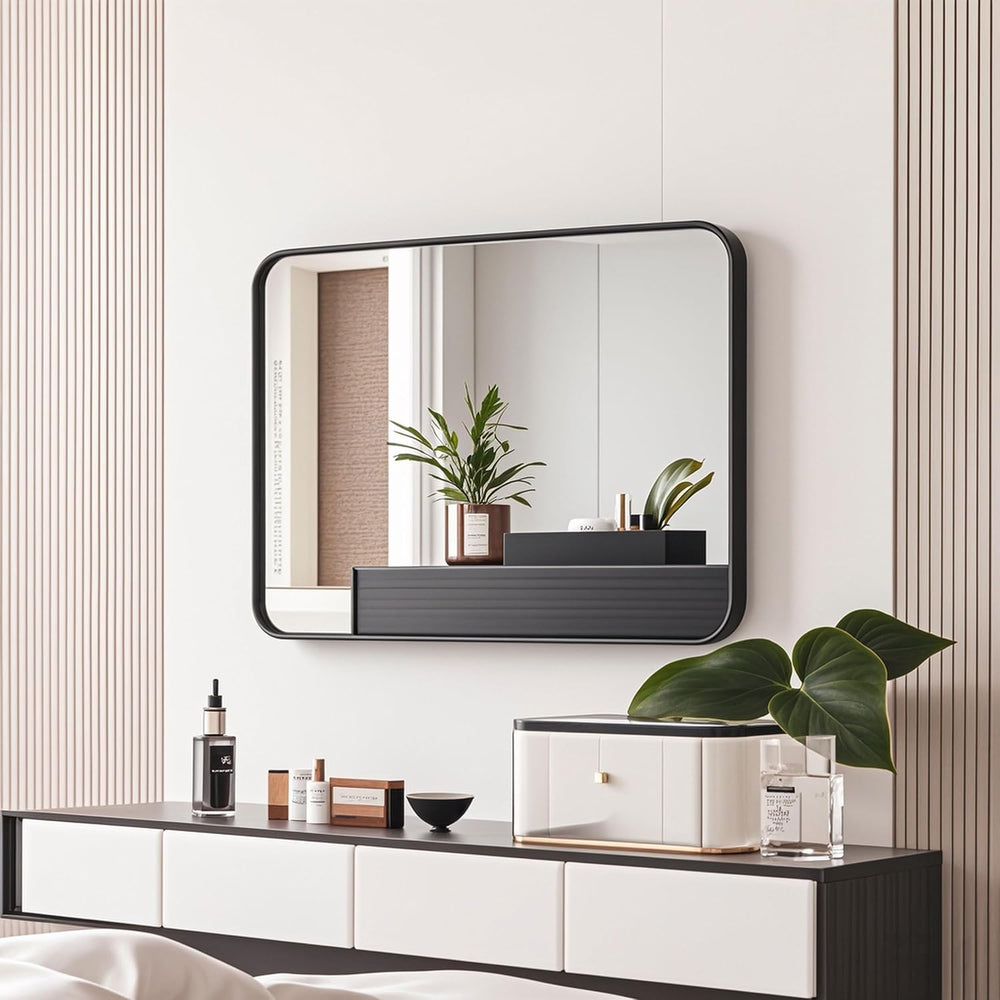 20x24 Black Rectangle Bathroom Mirrors for Over Sink, Bathroom Vanity Mirror for Wall, Black Metal Frame Rectangular Mirror for Restroom Powder Room Toilet, Shatterproof, Tempered Glass 1961